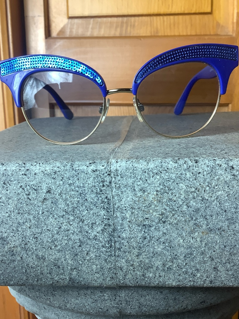 Blue Cat-Eye Sunglasses with Rhinestone Accent - Women Accessories
